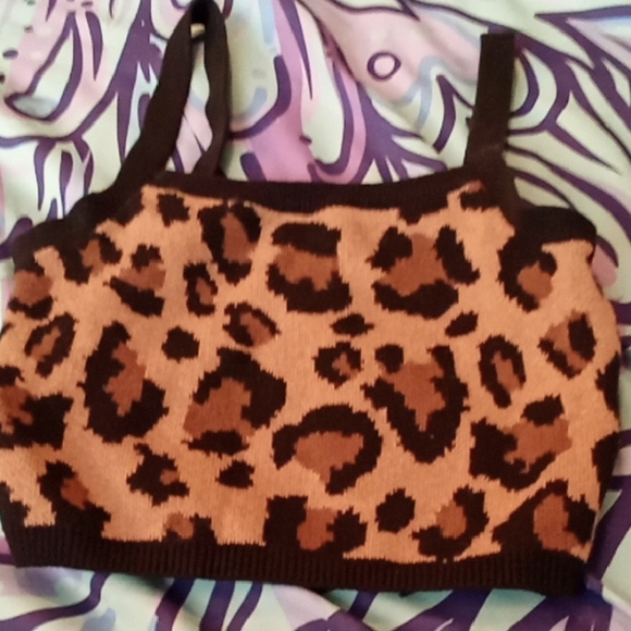 Social Tourist Tops - Cheetah Print Knit Crop Top XS